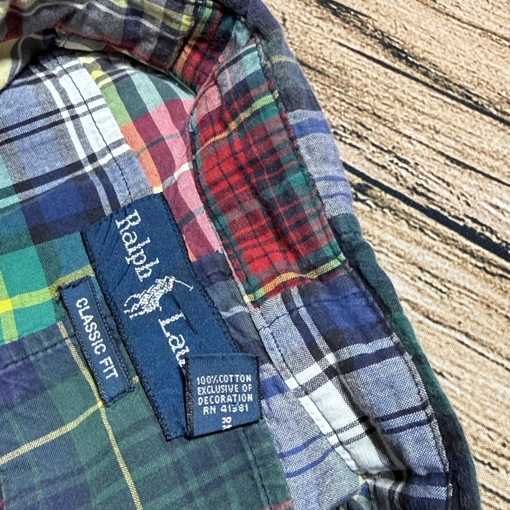 Polo Ralph Lauren Shirt Mens XXL Patchwork Plaid Green Red Blue Classic Fit - Picture 5 of 6